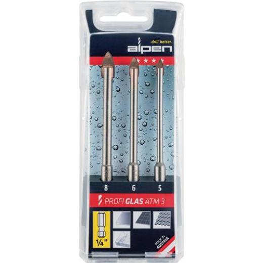 Glasbohrersatz Profi Glas ATM3 3-tlg. - Ø 5/6/8 mm Schaft 6-kant ALPEN