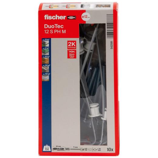 fischer DuoTec 12 S PH M con tornillos cabeza plana - 10 piezas