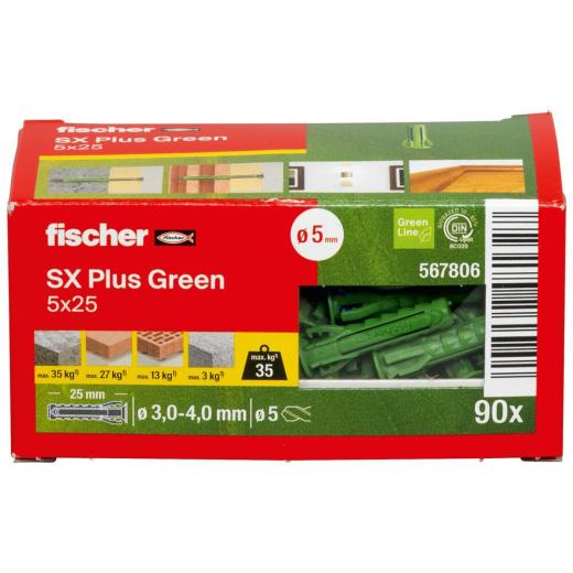 fischer Taco de expansión SX Plus Green 5 x 25 - 90 piezas