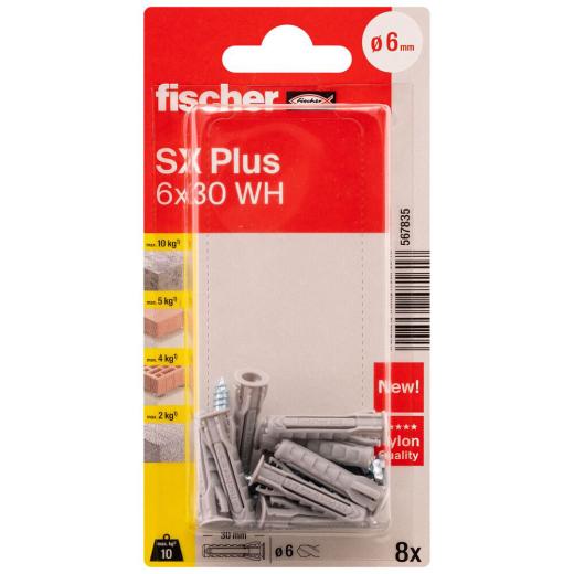 fischer Taco de expansión SX Plus 6 x 30 WH K | 40 piezas