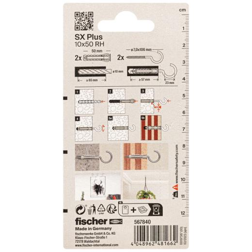 fischer Expansion plug SX Plus 10 x 50 RH with round hook K | 10 pieces