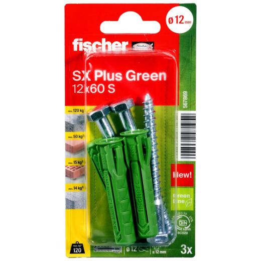 fischer Spreizdübel SX Plus Green 12 x 60 mit Schraube - 15 Stück