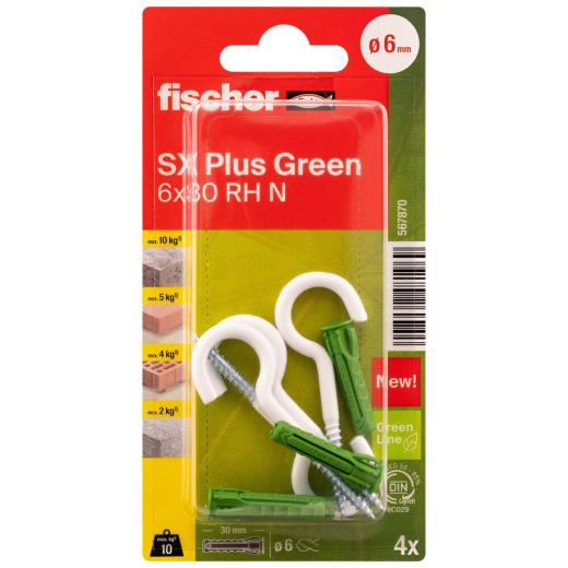 fischer Fissaggio in nylon SX Plus Green 6 x 30 S con ganci tondi - 20 pezzi