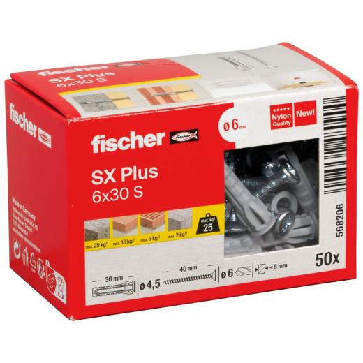 fischer Tassello SX Plus 6 x 30 S con vite | 50 pezzi