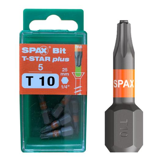 SPAX T-STAR plus bit T10, Longitud: 25 mm - 5 piezas
