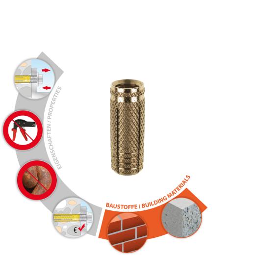 TOX Taco de expansión de latón universal Metrix M12x37 mm | 25 piezas