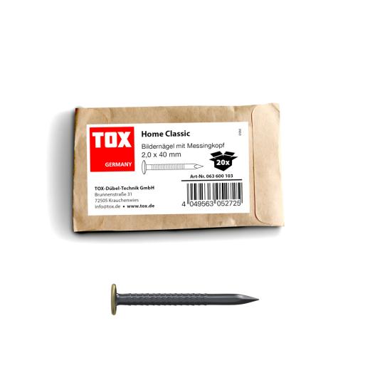 TOX Bildernagel Home Classic mit Messingkopf 2,0 x 40 mm | 20 Stück