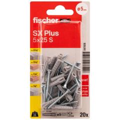 fischer Cheville à expansion SX Plus 5 x 25 S avec vis K | 100 pièces