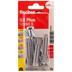 fischer Cheville à expansion SX Plus 12 x 60 S avec vis K | 3 pièces