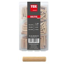 TOX Holzdübel Sortiment 190 tlg. Boltfix wood 100x 6x30 mm, 50x 8x40 mm, 40x 10x40 mm, Riffeldübel aus massiver Buche | 190 Stück