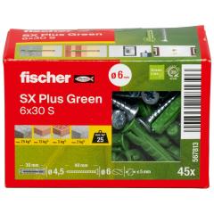 fischer Taco de expansión SX Plus Green 6 x 30 S con tornillo - 45 piezas