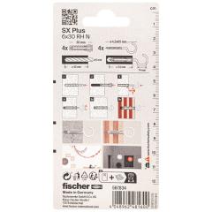 fischer Taco de expansión SX Plus 6 x 30 RH con ganchos redondos N K | 20 piezas