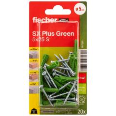 fischer Taco de expansión SX Plus Green 5 x 25 S con tornillo - 100 piezas