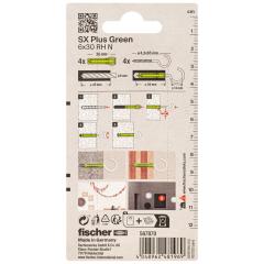fischer Taco de expansión SX Plus Green 6 x 30 S con ganchos redondos - 20 piezas