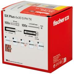 fischer Taco de expansión SX Plus 6 x 30 S con tornillo PH TX | 100 piezas